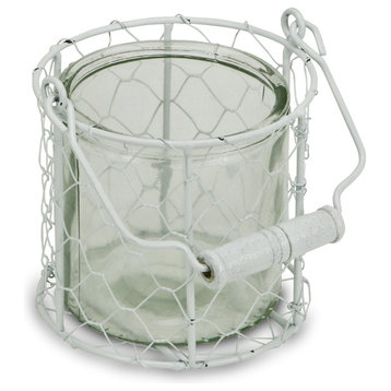 Glidden Wire Basket With Glass Jar, White, Medium