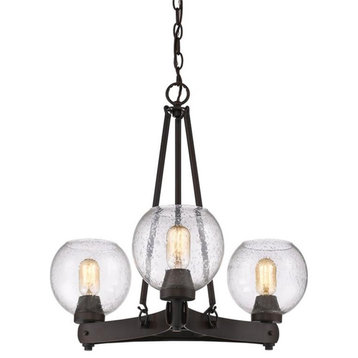Galveston 3 Light Chandelier in Rubbed Bronze with Seeded Glass