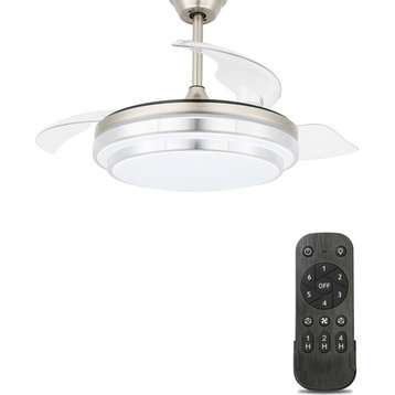 CurveCurio 42" Ceiling Fan, Concealable Blades, Remote Control for Bedroom, Chrome