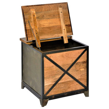 24" Square Industrial Rectangle End Side Table Box Style Rustic Mango