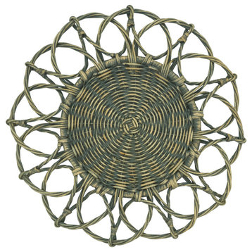 Twisted Rattan Design Table Placemats, Set of 4, Grey, 15"