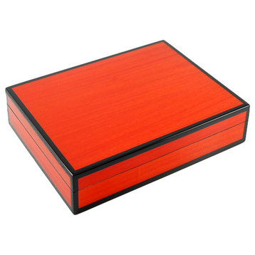 Lacquer Long Stationery Box Box, Red Tulipwood
