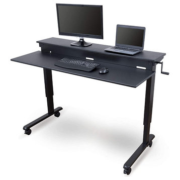 Modern Desk, Metal Frame & With Adjustable Height Function, Black/Black