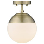 Golden Lighting - Golden Lighting 3218-SF AB-AB Dixon Semi-Flush Ceiling Light - Mid-century modern design with a modern twist, these fashionable orbs are highly customizable. Available in clear or opal glass with plated chrome, pewter or brass hardware. Caps are available in a number of accent colors to further customize your look. Choose colors and finishes that complement your existing d+�cor or design your entire room around your favorite color combination. This semi-flush is UL approved for use in a bathroom, but also works perfectly in a kitchen, living room, entry, or hallway.  Assembly Required: Yes  Shade Included: Yes  Sloped Ceiling Adaptable: Yes  Canopy Diameter: 4.75  Dimable: YesDixon Semi-Flush in Aged Brass with Opal Glass Aged Brass Opal GlassUL: Suitable for damp locations, *Energy Star Qualified: n/a  *ADA Certified: n/a  *Number of Lights: Lamp: 1-*Wattage:60w Incandescent E26 Medium bulb(s) *Bulb Included:No *Bulb Type:Incandescent E26 Medium *Finish Type:Aged Brass