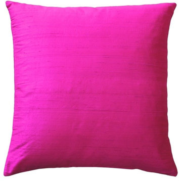 Pillow Decor Sankara Silk Throw Pillows 16"x16", Fuschsia Pink