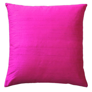Pillow Decor Sankara Silk Throw Pillows 16"x16", Fuschsia Pink
