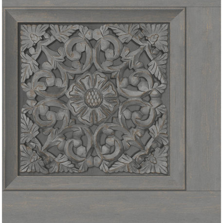 Albie Dark Grey Carved Panel Wallpaper Sample