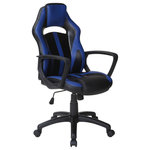OSP Home Furnishings - Influx Gaming Chair, Blue - Push your gaming experience to new heights with the Influx Gaming Chair, designed for hours of focused comfort. Stay in the game with thick foam seat, coil springs, integrated lumbar support and headrest. Level up with the added edge of quick one-touch pneumatic seat adjustments, locking tilt control and full 360� rotation. Contrasting color accents provide a visual excitement that will escalate your gaming experience. The 5-star nylon base and heavy duty, dual wheel casters move effortlessly and are designed to standup against dirt and scuffs.