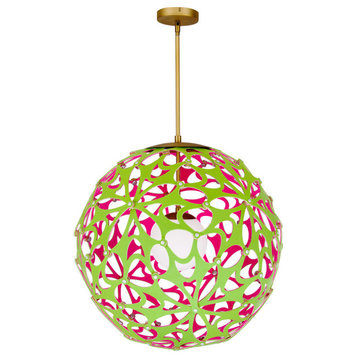 Groovy 24" Round LED Pendant 3000K, Green-Pink with Aged Brass Hardware
