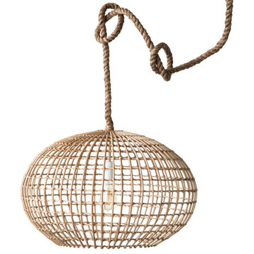Round Wicker Pendant Light With Thick Rope Cord