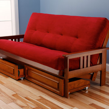 Monterey Frame with Red Suede Mattress and Storage Drawers
