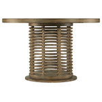 Hooker Furniture - Sundance 48" Rattan Round Dining Table - Linger and relax around this 48-inch round rattan table inspired by the iconic Pacific Coast Highway. A marvel of craftsmanship, the Sundance table combines natural materials of cane, rope and Pecan Veneers with a solid wood edge top and hand-tied jute rope on the table base. With a modern mountain aesthetic, the Sundance dining table includes the base and top and features the rich, dynamic brown Cliffside finish with light burnishing on the edges and distressing.
