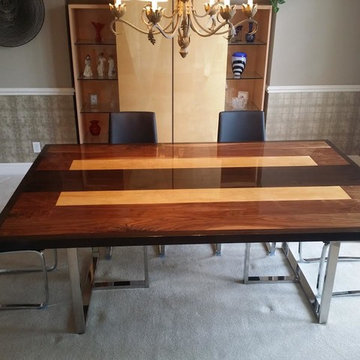 Walnut and Maple High Gloss Dining Table