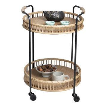 Modern Side Table Rattan Bar Cart with Rolling Foot Woven Side Table