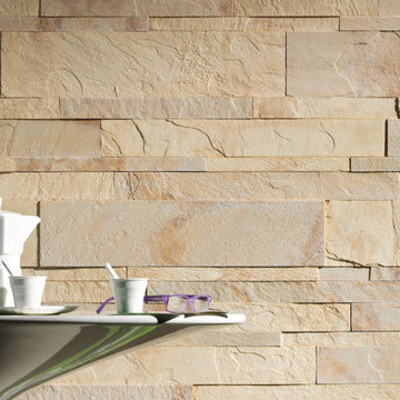 Modern dinning room with recycled stone