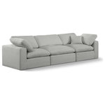 Meridian Furniture - Comfy Upholstered Modular Sofa, Grey, 3-Piece: 1 Armless Chair, 2 Corner Chair, Linen Textured Fabric - Give your space a whole new look with this grey Comfy linen textured fabric sofa. This handsome sofa fits nicely with other items in the Comfy collection and is a versatile seating option designed for adaptability, comfort and style. Wrapped in rich grey durable linen textured fabric upholstery, this sofa offers a plush embrace of overstuffed down feather cushions, carefully crafted to deliver the highest level of comfort. The perfect seat for creating an oasis for relaxation, this sofa has thick foam surrounding its frame for added support and coziness.