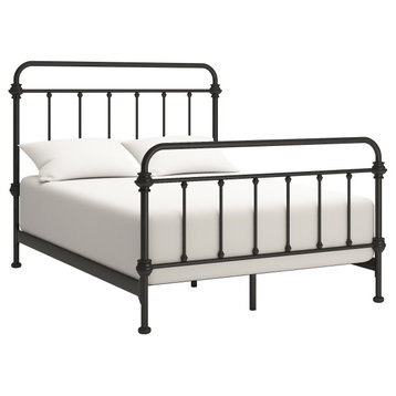 Solid Bed Frame, Spindle Accent Metal Construction, Antique Dark Bronze, Full