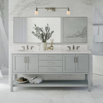 Ariel Magnolia 73" Oval Sinks Bath Vanity Carrara Marble Gray, Gray, 1.5" White Quartz