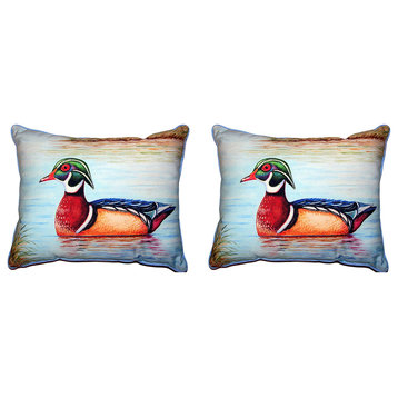 Pair Of Betsy Drake Male Wood Duck II Large Indoor/Outdoor Pillows 16 X 20