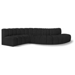Meridian Furniture - Arc Boucle Fabric Upholstered 6-Pc. S-Shaped Modular Sectional, Black - Give your living room or den the perfect blend of style and versatility with this Arc boucle fabric curved modular Sectional. Part of the Arc modular furniture collection, this Sectional comes upholstered in rich black boucle fabric and features deep channel tufting that adds a touch of luxury while enhancing comfort and support. A seamless combination of form and function, this chair can be used with other Arc pieces to create a myriad of configurations in your well-curated room.