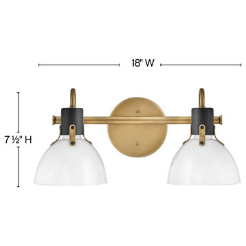 Hinkley Argo 18" Small Two Light Vanity, Heritage Brass with Black Accents