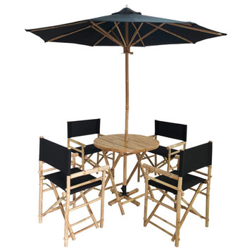 Outdoor Patio Set Umbrella Round Table Chairs Folding Dining, Black