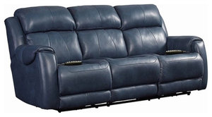 Southern Motion Safe Bet Leather Power Headrest Reclining Sofa in Blue