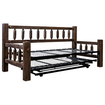 Montana Day Bed With Pop Up Trundle Bed In Stained And Lacquered MWHCDBTSL
