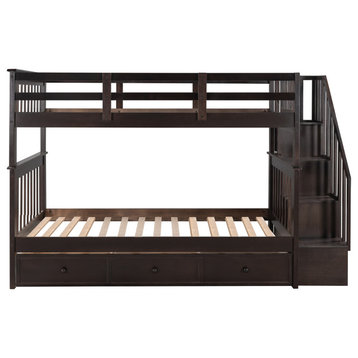 Gewnee Twin-Over-Twin Bunk Bed with Three Drawers for Bedroom in Espresso