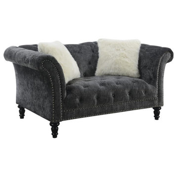 Loveseat, With Pillows, Button Tufting, Nailhead Trim, And Turned Legs