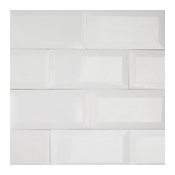 Beveled Edge Subway Backsplash Tile, White Gloss, 3"x6"