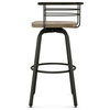 Amisco Brisk Swivel Counter and Bar Stool, Beige Distressed Wood / Dark Brown Semi-Transparent Metal, Counter Height