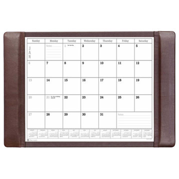Chocolate Brown Leather Desk Pad With Calendar, 25.5x17.25