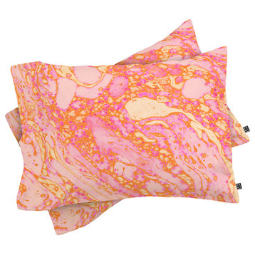 Deny Designs Amy Sia Marble Orange Pink Pillow Shams, King