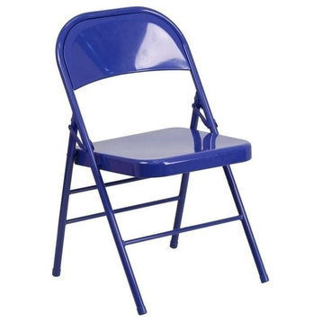 Bowery Hill Metal Folding Chair in Blue
