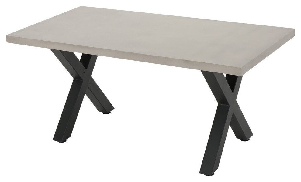 GDF Studio Galatian Outdoor Concrete Dining Table With Black Iron Legs
