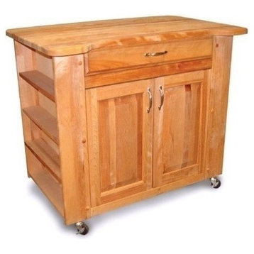 Pemberly Row Wood Deep Storage Large Butcher Block Kitchen Cart in Natural