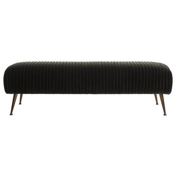 Salome Velvet Bench With Antique Brass Legs, Knt7041A
