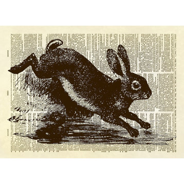 Jumping Bunny Rabbit Dictionary Art Print, Sepia