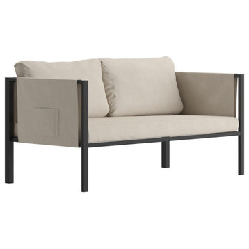 Lea Indoor/Outdoor Loveseat with Cushions - Modern Steel Framed Chair with...
