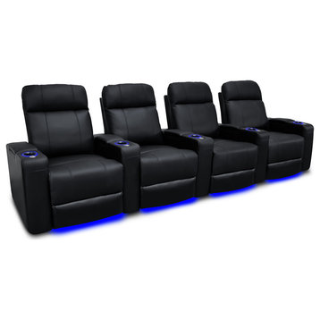 Valencia Piacenza Top Grain Leather Home Theater Seating Black, Row of 4