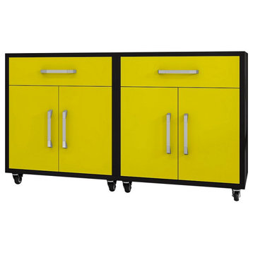Manhattan Comfort Eiffel Mobile Garage Cabinet, Yellow, 2-Piece Set