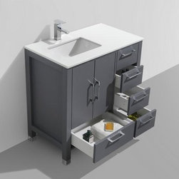 36" Matte Grey Vanity with White Quartz Counter Top - Bathroom Vanities And Sink Consoles