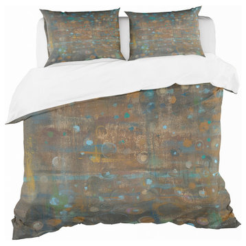 Blue and Bronze Dots On Glass Iii Duvet Cover Set, Full/Queen