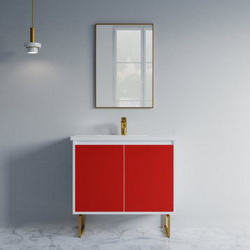 Dello 36" Single Bathroom Vanity Set With Rectangle Legs, Red
