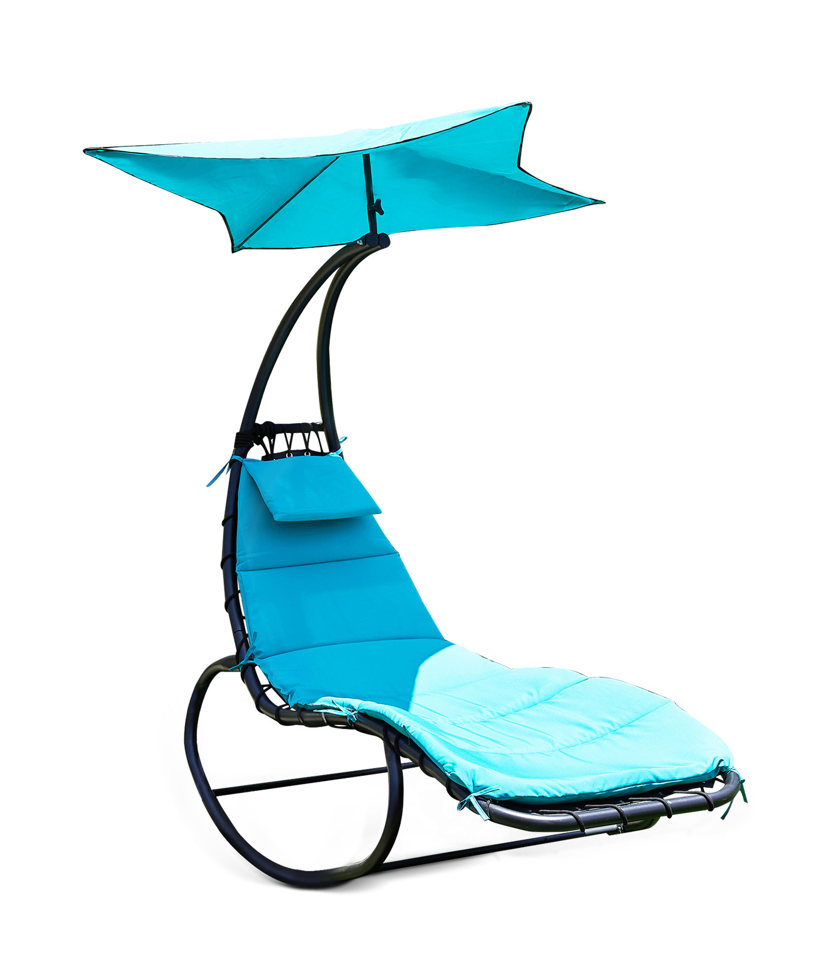 Outdoor Chaise Lounge Chair Swing Curved Cushion Seat Hammock W/ Canopy, Blue