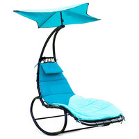 Outdoor Chaise Lounge Chair Swing Curved Cushion Seat Hammock W/ Canopy, Blue