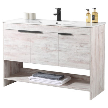 Phoenix Bath Vanity With Ceramic Sink Full assembly Required, Rustic White, 48"