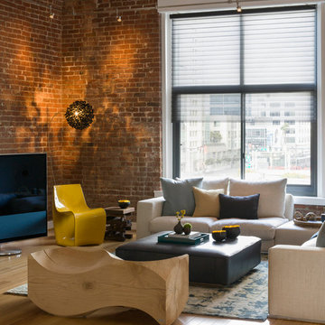 Modern City Loft Living Room with Exposed Brick