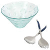 French Home Recycled Glass Coastal Salad Bowl and Laguiole Servers, Navy Handles